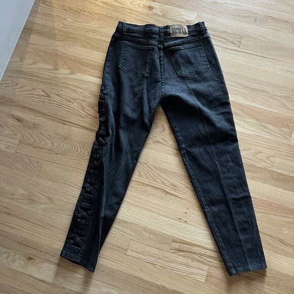 vintage 90s criss cross side lace vintage black jeans Watch LA size 19/20 USA - Picture 9 of 9
